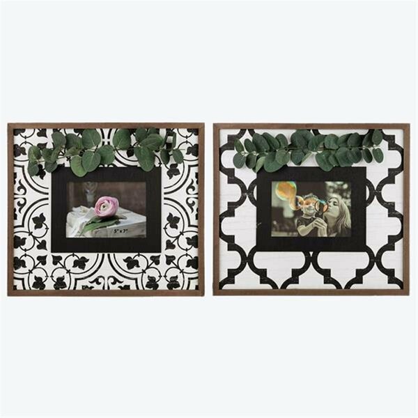 Youngs 5 x 7 in. Wood Photo Frame with Artificial Greenery, Black & White - 2 Piece 20898